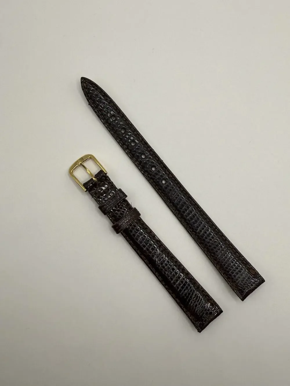 13mm KREISLER Genuine Lizard Brown NOS Vintage Watch Band & Gold-Tone Buckle